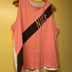 Nike Coral Pink Athletic Tank with Bold Black Diagonal Logo